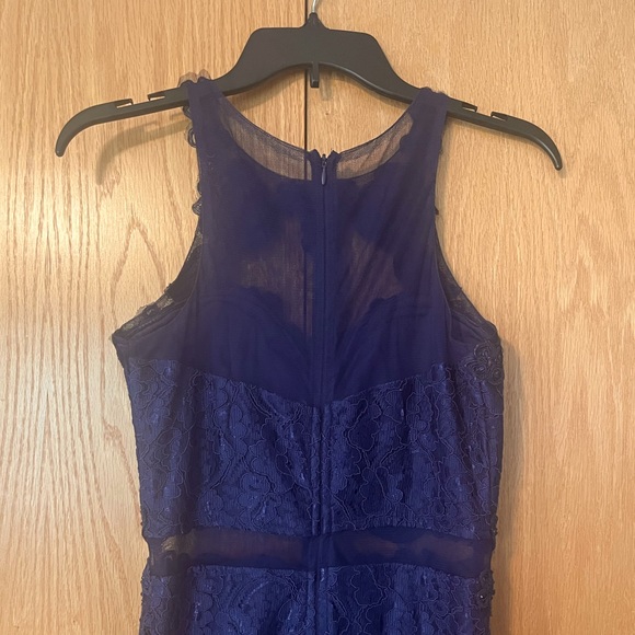PromGirl Navy Blue Lace Mermaid Dress with Mesh Paneling - Picture 5 of 5